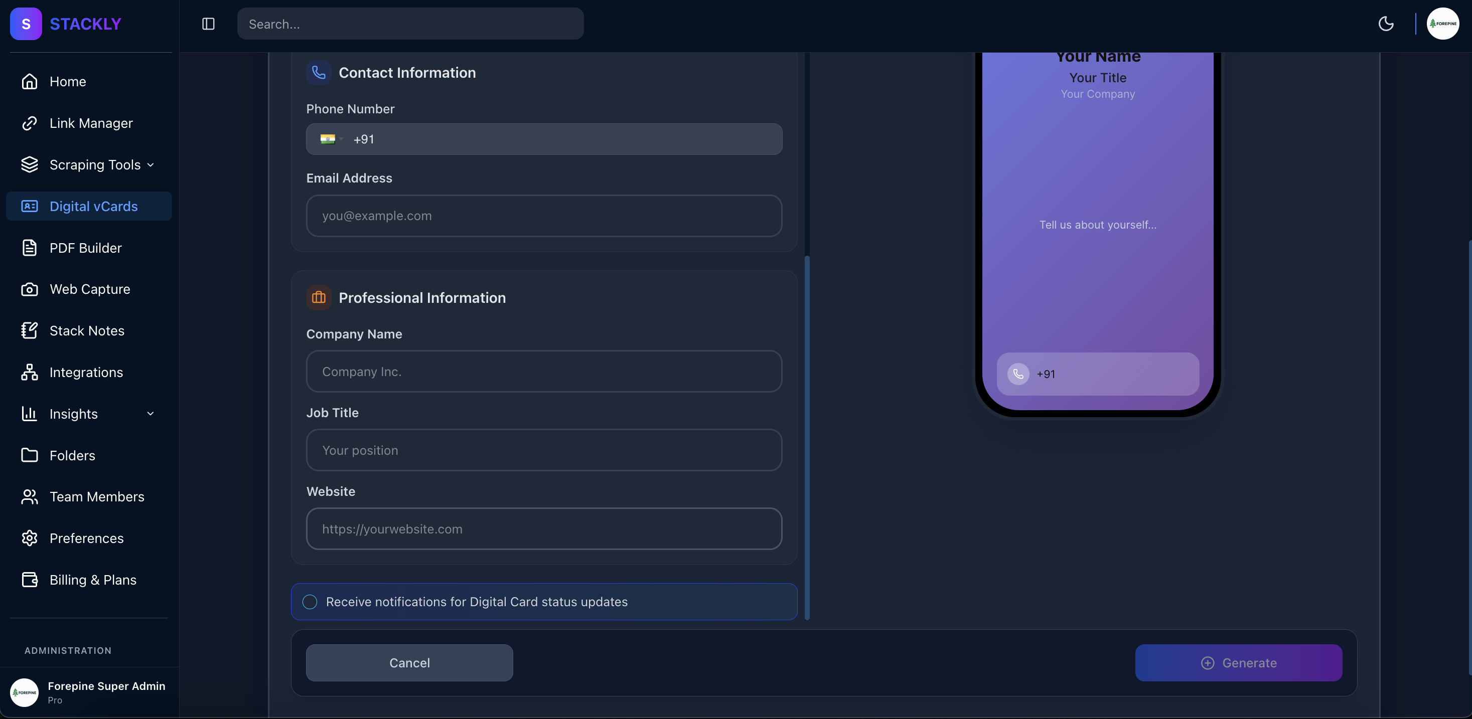 Create vCard - Step 3
