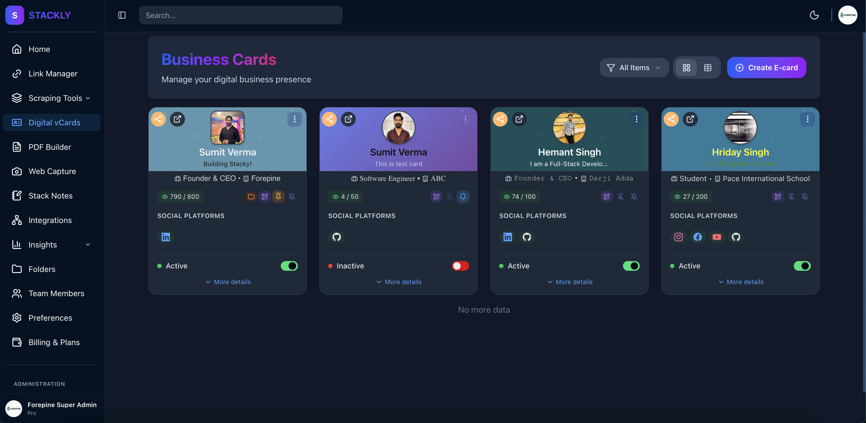 vCards List View